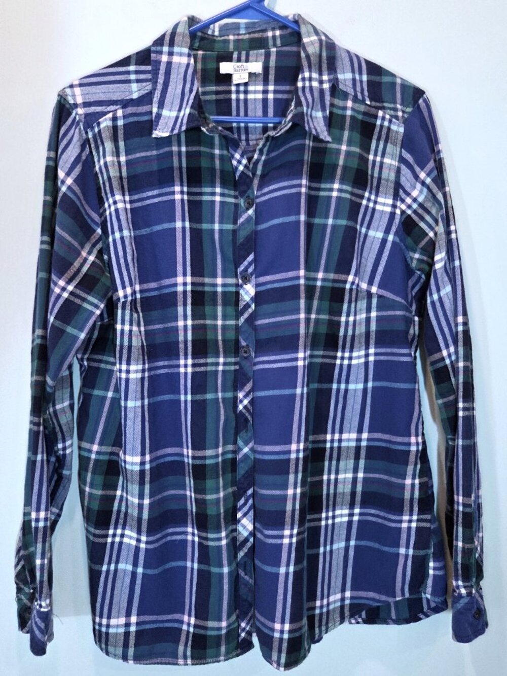 Croft & Barrow Blue Plaid Button Down Shirt Size L